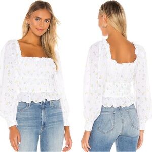 FOR LOVE & LEMONS 🍋 Azalea Floral Eyelet Smocked Cropped Top ~ Off White